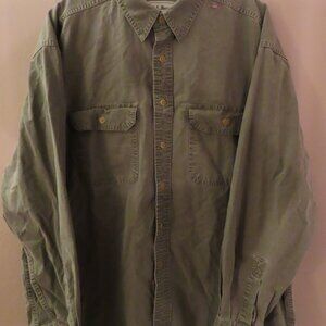 L.L. bean Men's Long sleeve Shirt; Green; Thick; Buttons; Size L
